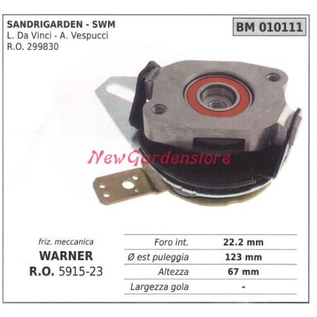Embrague electromagnético warner cortacésped sandrigarden swm 010111 | Newgardenstore.eu