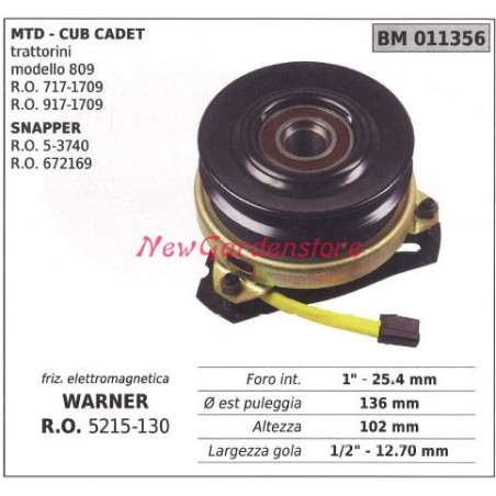 Embrague electromagnético warner cortacésped cub cadet 011356 | Newgardenstore.eu