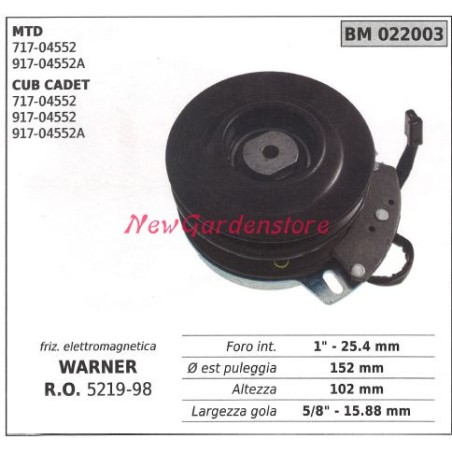 Embrague electromagnético warner cortacésped cortacésped mtd 022003 | Newgardenstore.eu