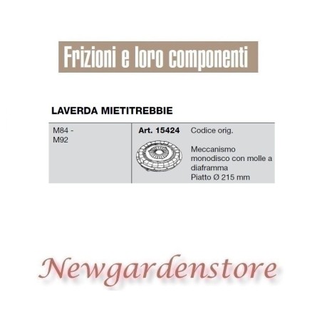 Frizione meccanismo 15424 compatibile LAVERDA MIETITREBBIE M84 M92 piatto 215mm | Newgardenstore.eu