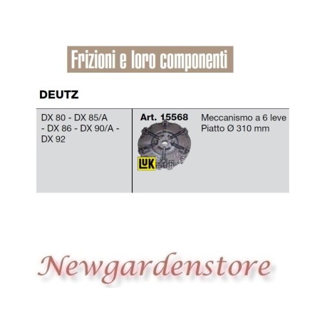 Kupplungsmechanismus 15568 DEUTZ Traktor DX 80 85 86 90 92 310mm 6 Hebel Lux | Newgardenstore.eu