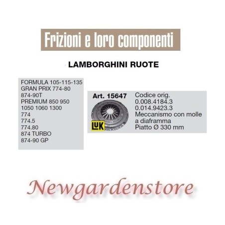 Frizione meccanismo 15647 trattore LAMBORGHINI Formula Premium 874 Turbo GP | Newgardenstore.eu