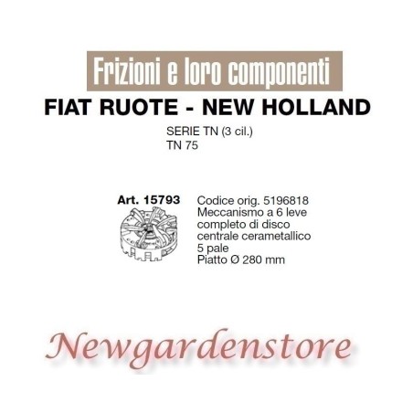 Frizione meccanismo 5 pale 280mm trattore serie TN 75 FIAT NEW HOLLAND 15793 | Newgardenstore.eu