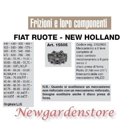 Clutch mechanism 6lever 280mm 440 450 566 680 82.93 15505 FIAT NEW HOLLAND LUK | Newgardenstore.eu