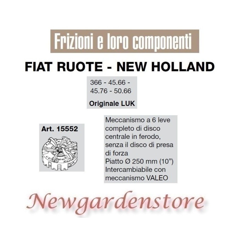 Mécanisme d'embrayage 6 leviers plat250mm 366 45.66 45.76 LUK 15552 FIAT NEW HOLLAND