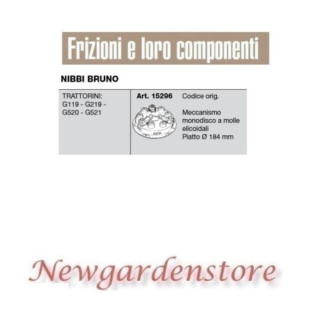 Frizione meccanismo monodisco trattorino G119 219 520 521 NIBBI BRUNO 15296 | Newgardenstore.eu