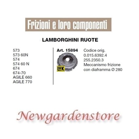 Frizione meccanismo trattore 15894 LAMBORGHINI 573 574 674 AGILE 660 770 280mm | Newgardenstore.eu