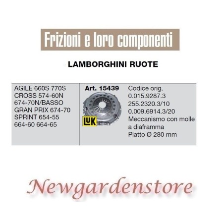 Frizione meccanismo trattore LAMBORGHINI 15439 Agile Cross Prix 280mm Luk | Newgardenstore.eu