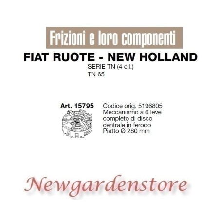 Frizione meccanismo trattore serie TN 65 4 cilindri FIAT NEW HOLLAND 15795 280mm | Newgardenstore.eu