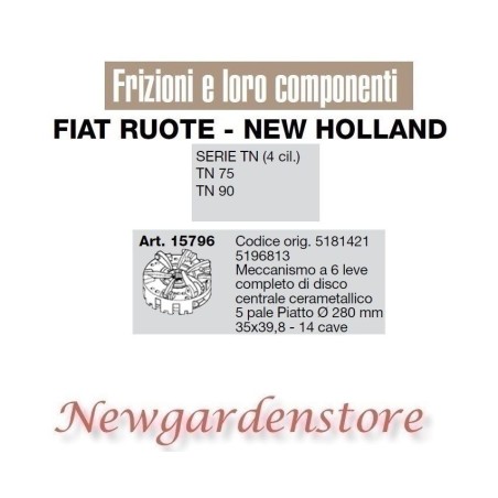 Frizione meccanismo trattore serie TN 75 90 4 cilindri FIAT NEW HOLLAND 15796 | Newgardenstore.eu