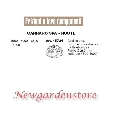 Embrague monoplato 15724 compatible tractor CARRARO 4500 5000 plano 280mm | Newgardenstore.eu