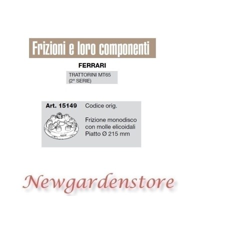 Frizione monodisco compatibile piatto 215 trattorino MT65 2°serie FERARRI | Newgardenstore.eu