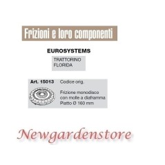 Frizione monodisco compatibile trattorino florida EUROSYSTEMS 15013 piatto 160 | Newgardenstore.eu