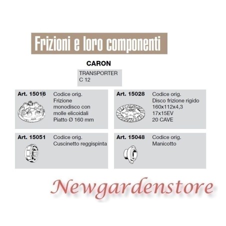 Frizione monodisco cuscinetto disco manicotto compatibile CARON TRANSPORTER C12 | Newgardenstore.eu