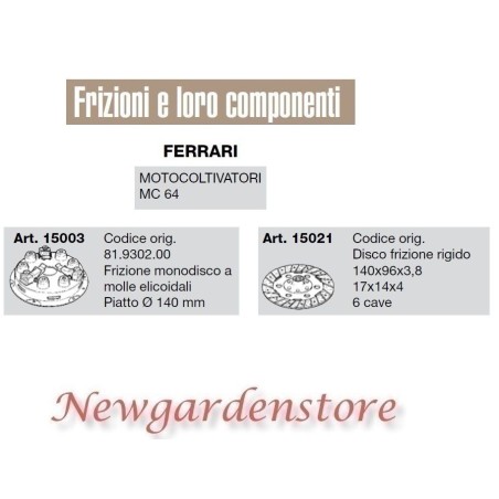 Frizione monodisco disco compatibile FERRARI motocoltivatore MC64 15003 15021 | Newgardenstore.eu