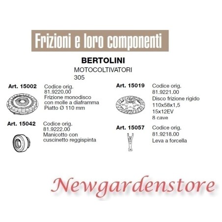 Frizione monodisco disco manicotto leva motocoltivatore 305 BERTOLINI 15002 | Newgardenstore.eu