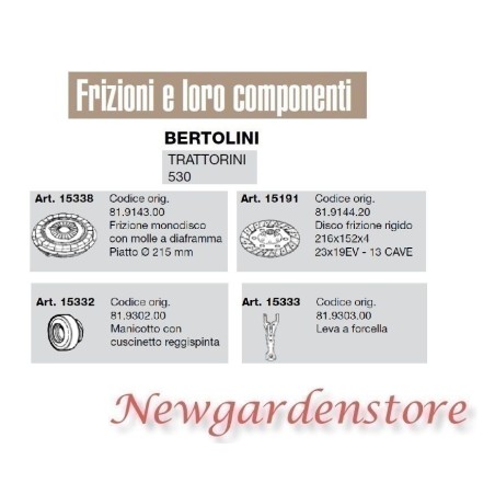 Frizione monodisco disco manicotto leva trattorino 530 BERTOLINI 15338 15332 | Newgardenstore.eu