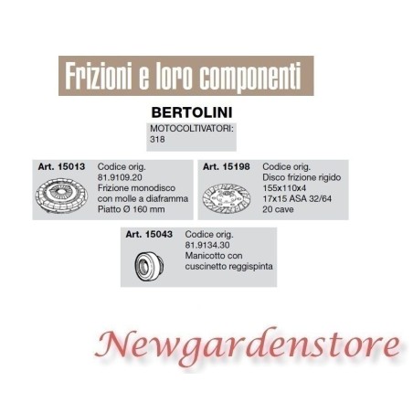 Frizione monodisco disco rigido manicotto motocoltivatore 318 BERTOLINI 15013 | Newgardenstore.eu