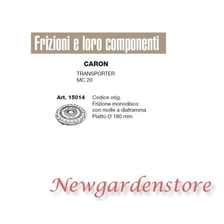 Frizione monodisco transporter MC20 compatibile CARON 15014 piatto 180 | Newgardenstore.eu