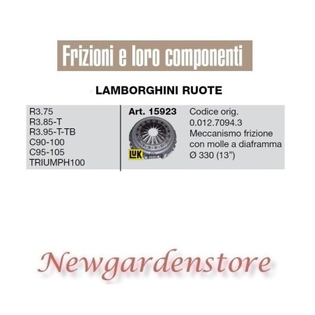 Embrague tractor 15923 LAMBORGHINI R3.75 3.85 3.95 T C90-100 C95-105 TRIUMPH100 | Newgardenstore.eu