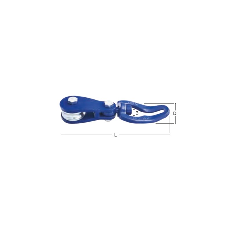 Swivelling rope/chain hook with rope sheave grade 100 with eye