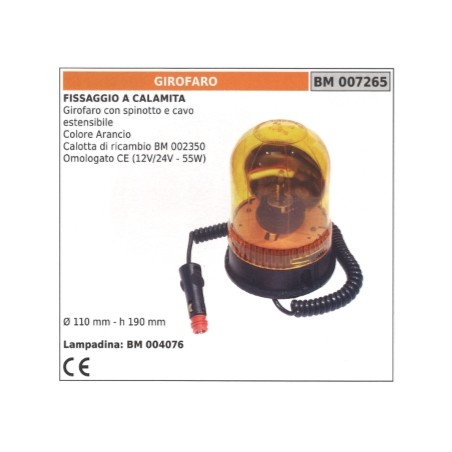 Girofaro colore arancio con spinotto e cavo estensibile 12V/24V - 55W Ø 110mm | Newgardenstore.eu