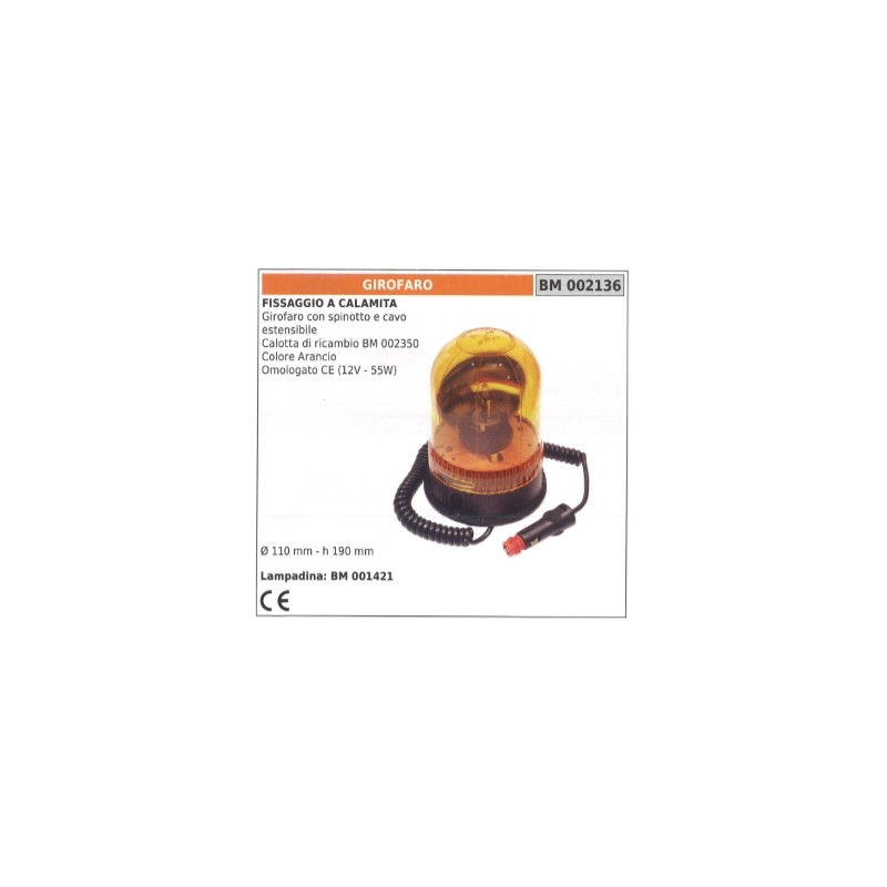 Rotating beacon with plug and extendable cable Ø  110 mm height 190 mm 002136