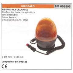 Orangefarbene Rundumkennleuchte mit Stecker und ausziehbarem Kabel 12V - 55W