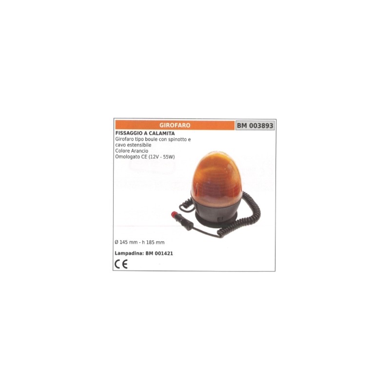 Feu tournant orange avec broche et câble extensible 12V - 55W