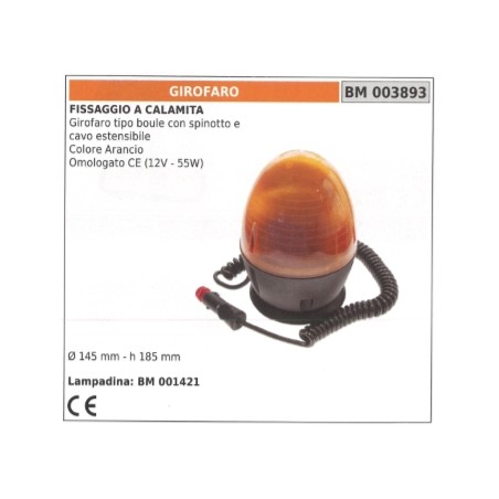 Girofaro tipo boule colore arancio con spinotto e cavo estensibile 12V - 55W | Newgardenstore.eu