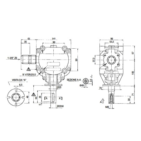 Corner transmission unit with Ø  22 shaft with key for band saw