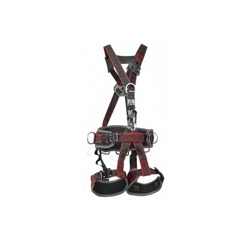Fall arrest harness for suspended work buckles and quick-release hooks