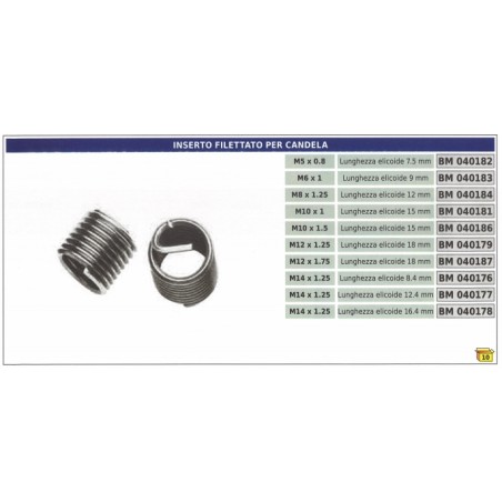 Threaded insert for spark plug M10 x 1 helix length 15 mm part no. 040181 | Newgardenstore.eu