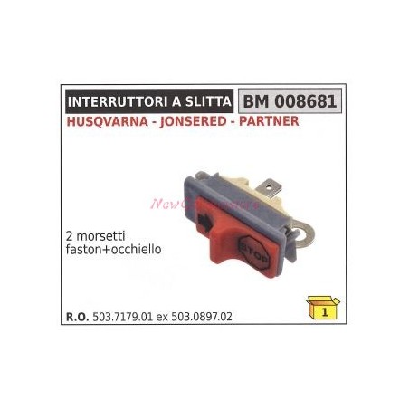 HUSQVARNA slide switch 2 faston terminals + eyelet 008681 | Newgardenstore.eu