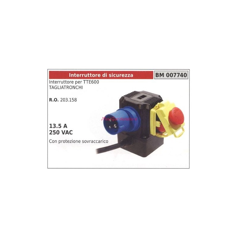 Interruptor de seguridad para cortadora de troncos TTE600 13.5A 250VAC 007740