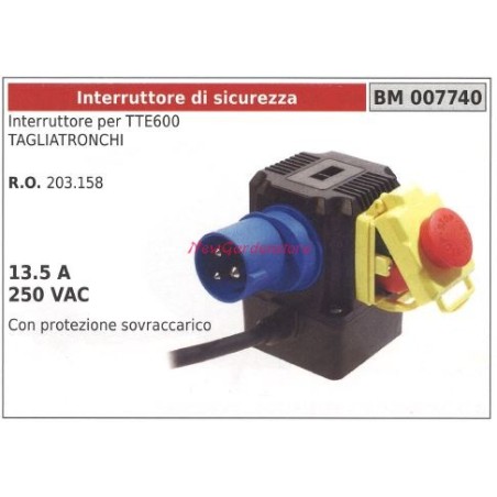 Interrupteur de sécurité pour fendeur de bûches TTE600 13.5A 250VAC 007740 | Newgardenstore.eu