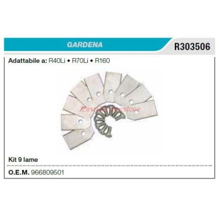 Kit 9 cuchillas para robot GARDENA R40Li R70Li R160 R303506 | Newgardenstore.eu