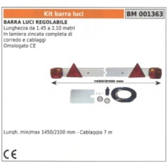 Kit barra luci regolabile lunghezza da 1,45 a 2,10 metri in lamiera zincata