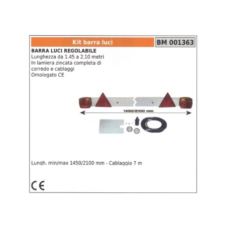 Adjustable light bar kit length from 1.45 to 2.10 metres in galvanised sheet metal | Newgardenstore.eu