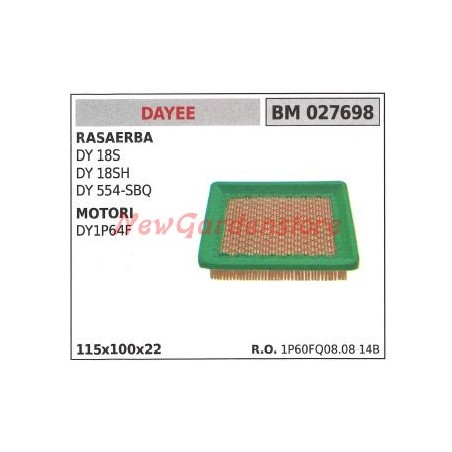 Air filter DAYEE for lawn mower DY 18S and engines DY1P64F 027698 | Newgardenstore.eu