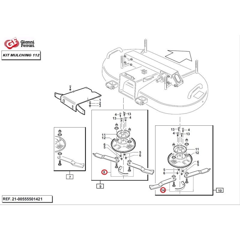 Kit paire de lames de mulching gauche+ paire de lames de mulching droite pour MULCHING112 KIT