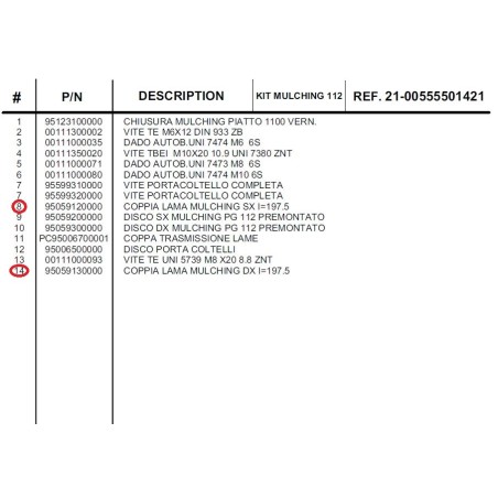 Kit par de discos mulching izquierdo+par de discos mulching derecho para KIT MULCHING112