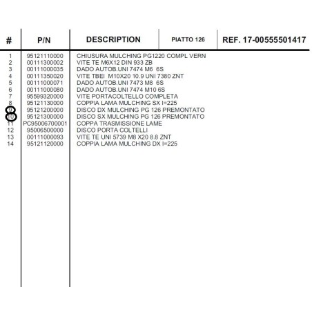 Kit disco mulching derecho PG126 premontado + disco mulching izquierdo PG126 premontado