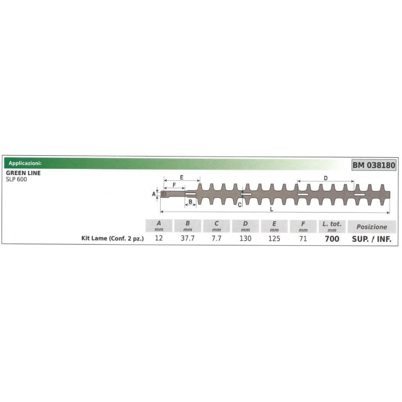 KIT Lower / upper blade GREEN LINE hedge trimmer SLP 600 038180