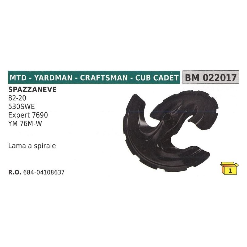 Cuchilla quitanieves MTD CUB CADET 82-20 - 530SWE - Expert 7690 - YM 76M-W