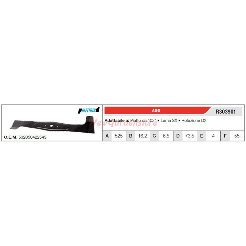 AGS blade for lawn tractor lawnmower mower blade left R303901