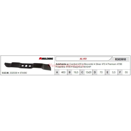 AL-KO Messer für Rasentraktor Komfort Rasenmäher 470 R303910 | Newgardenstore.eu