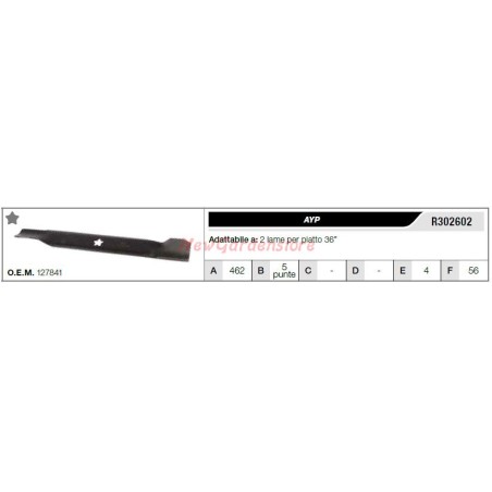 Lama AYP per trattorino tagliaerba rasaerba tosaerba 2 lame piatto 36" R302602 | Newgardenstore.eu