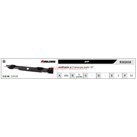 Lama AYP per trattorino tagliaerba rasaerba tosaerba 2 lame piatto 38" R302638 | Newgardenstore.eu