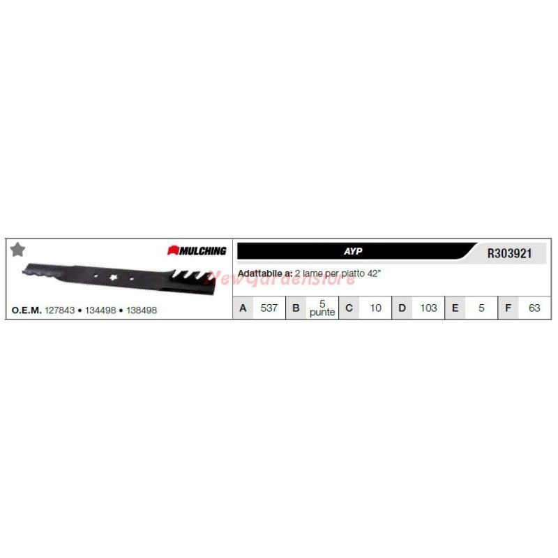 AYP blade for lawn tractor lawnmower mower 2 blades flat 42" R303921